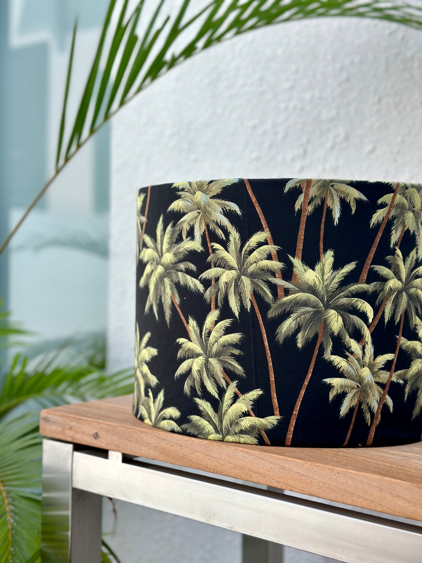 Handmade fabric lampshade Singapore with palm tree pattern