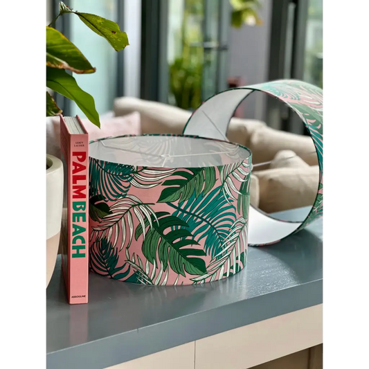 Green pink and white troipcal fern leaf lampshade 