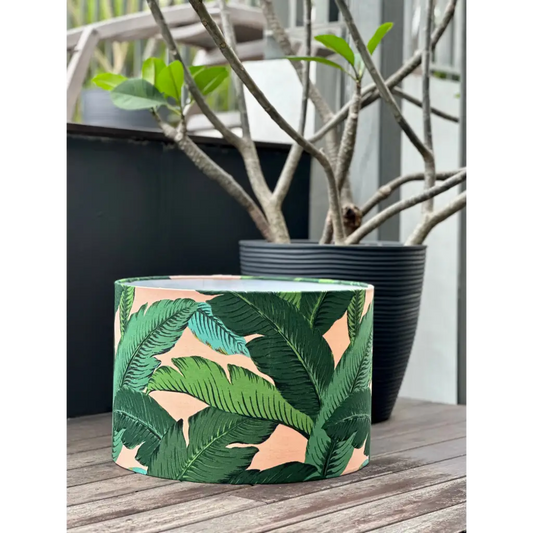 Handmade fabric lampshades Singapore in Tommy Bahama Banana Leaf design 