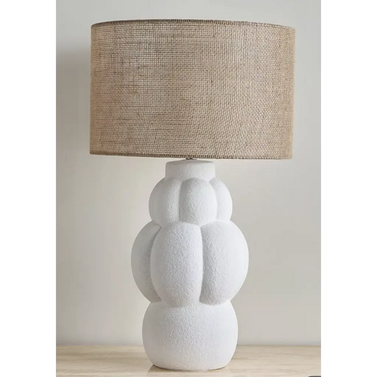 Aurora white ceramic table lamp - Beige linen lampshade - Lampshade lamp