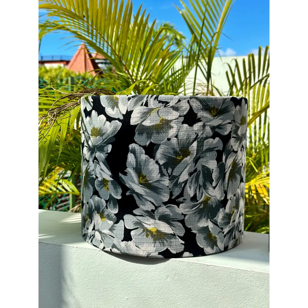 Handmade fabric lampshades Singapore in floral black and white pattern