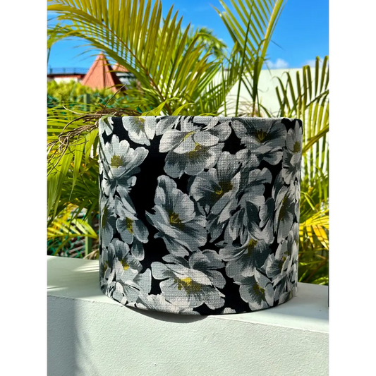 Handmade fabric lampshades Singapore in floral black and white pattern