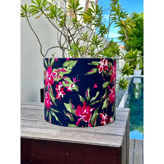 Handmade fabric lampshades Singapore in blue and hot pink floral pattern