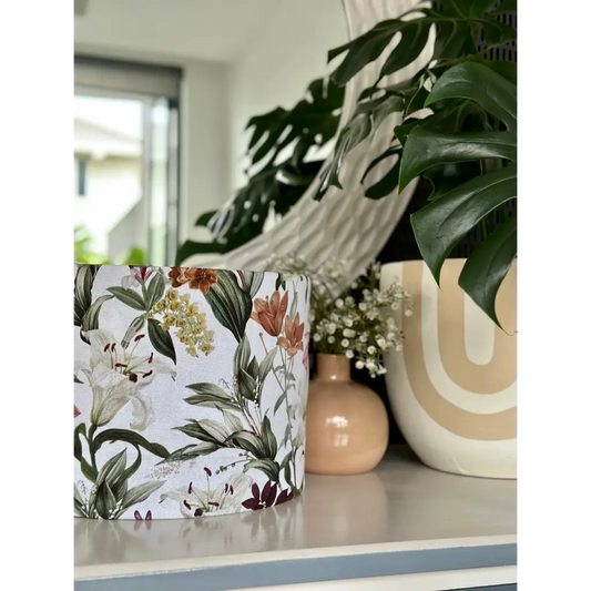 Handmade fabric lampshades Singapore in pastel floral botanical pattern