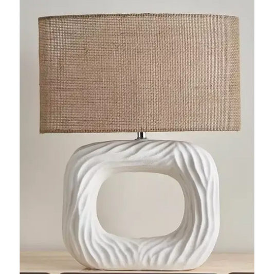 Blakeley white ceramic table lamp - Beige linen lampshade - Lampshade lamp