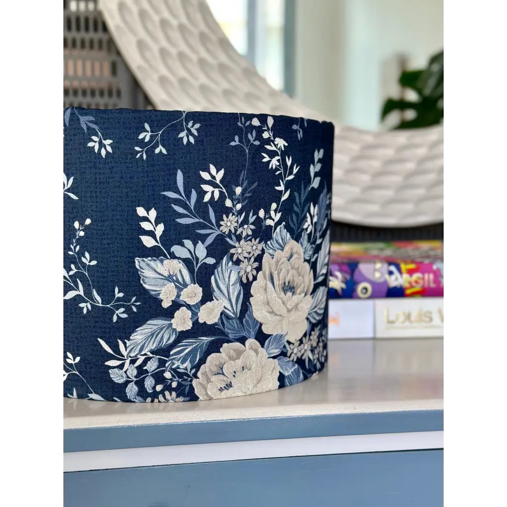 Handmade lampshades Singapore in blue and beige floral pattern