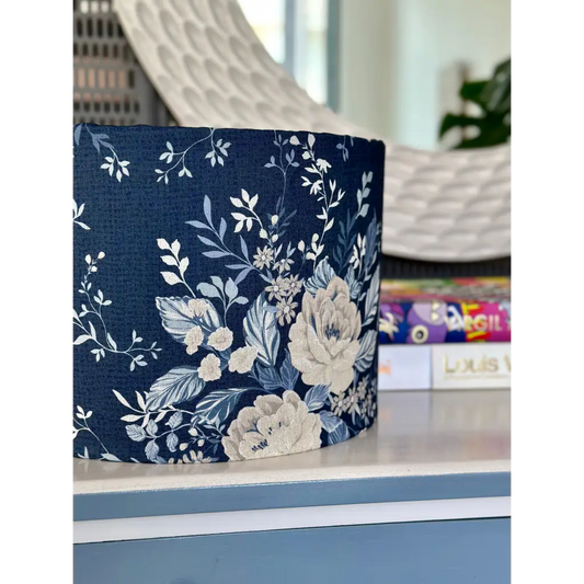 Handmade lampshades Singapore in blue and beige floral pattern