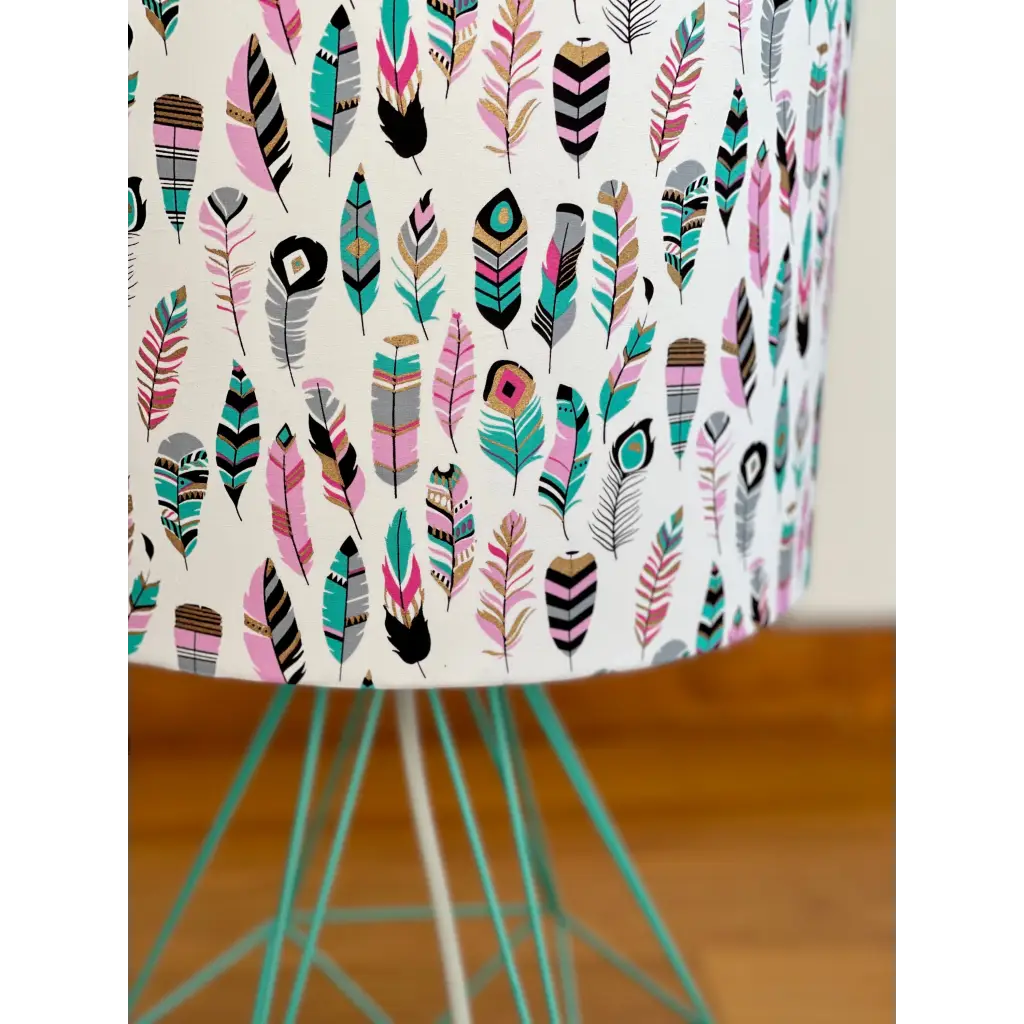 Handmade lampshades Singapore with colorful feathers and dreamcatchers