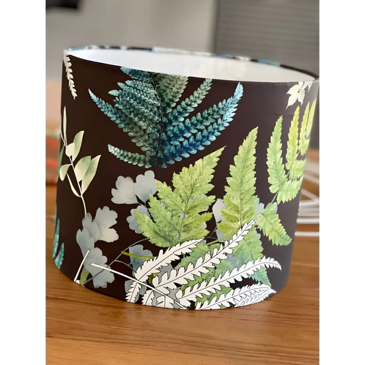 Handmade fabric lampshade Singapore in fern pattern