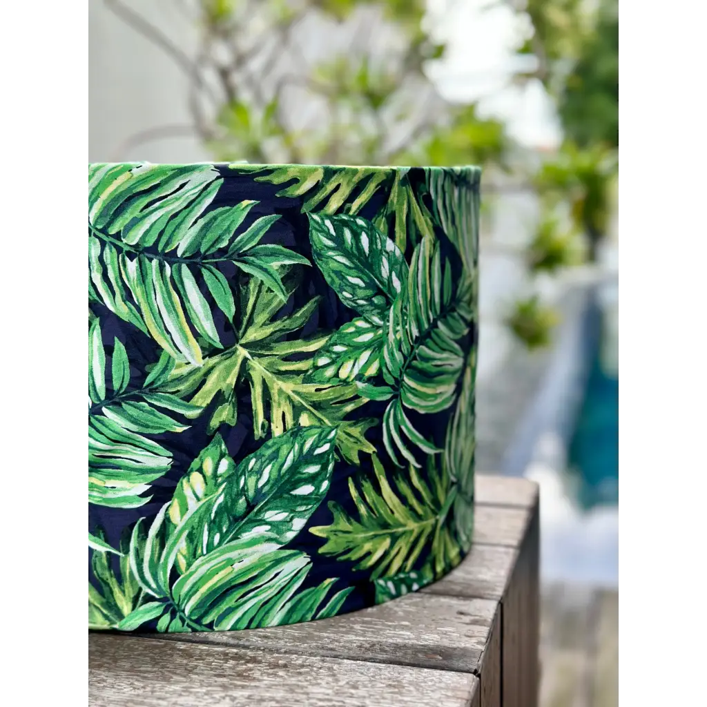 Handmade custom tropical green and black drum lampshade 