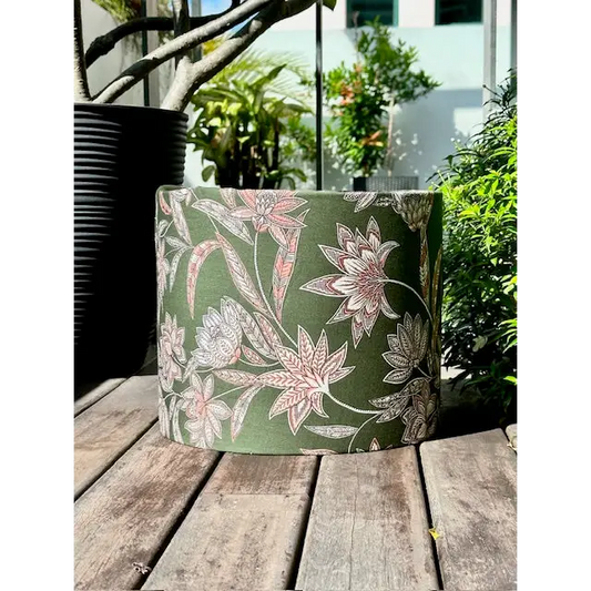 Green and pink floral leaf lampshade