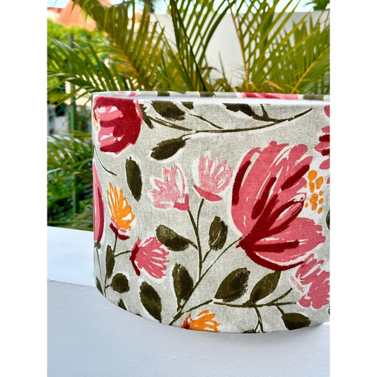 Handmade fabric lampshade Singapore in beige floral