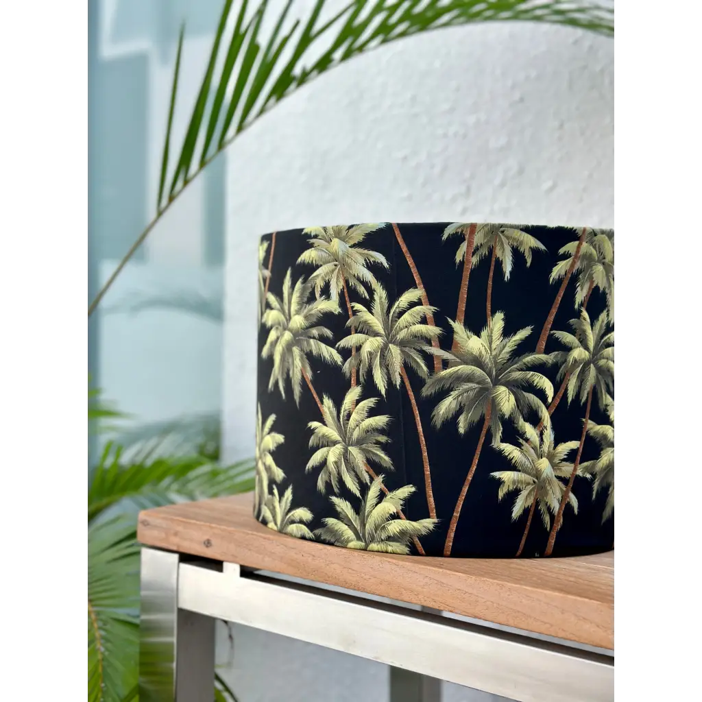 Handmade fabric lampshade Singapore with palm tree pattern