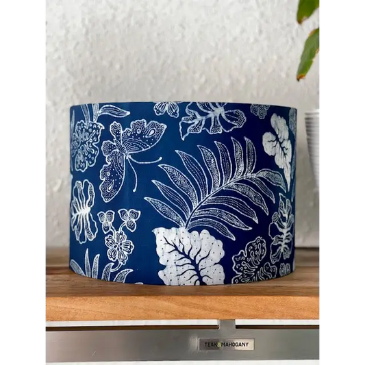 Handmade fabric lampshade Singapore in blue batik