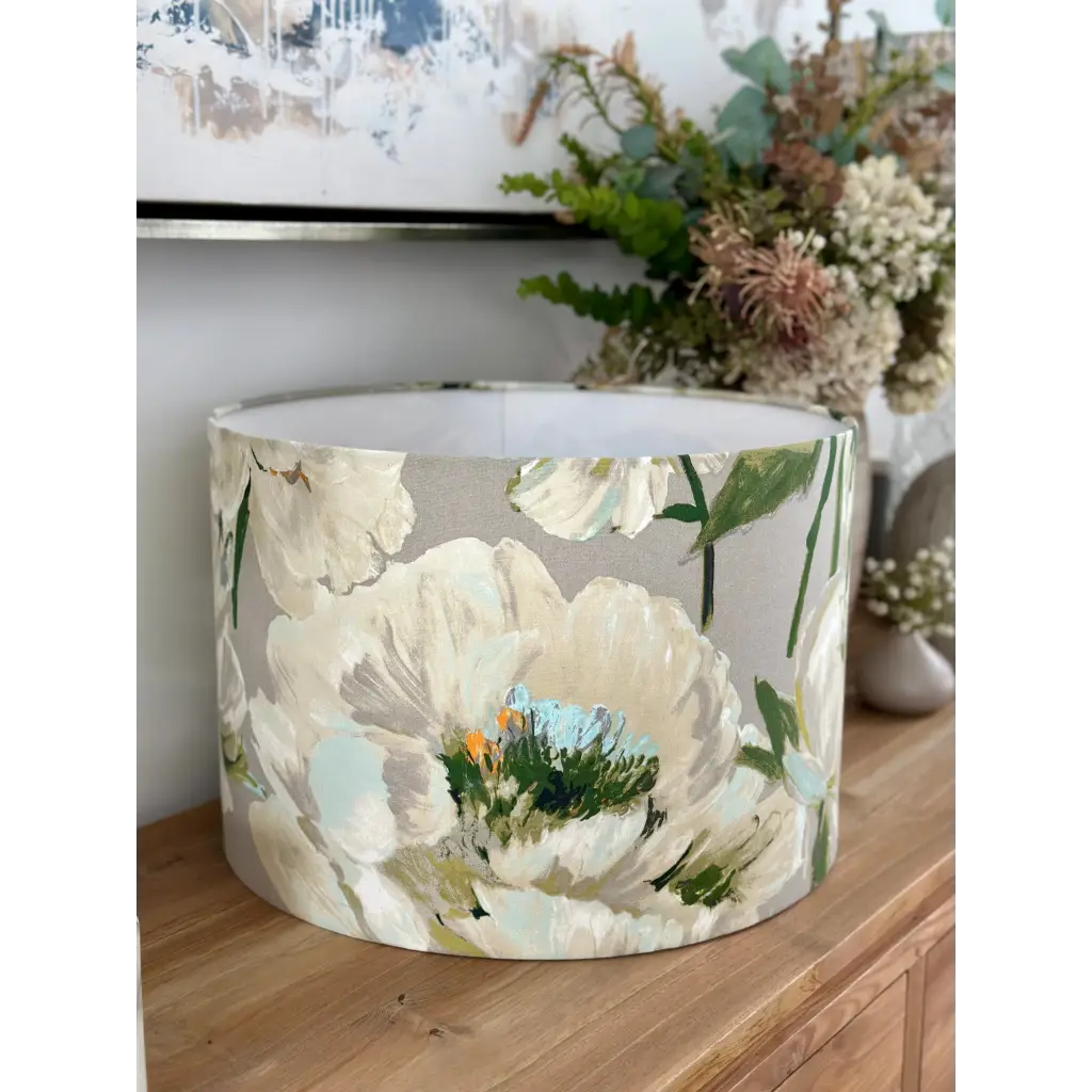 Beige floral lampshade with green and orange flowers