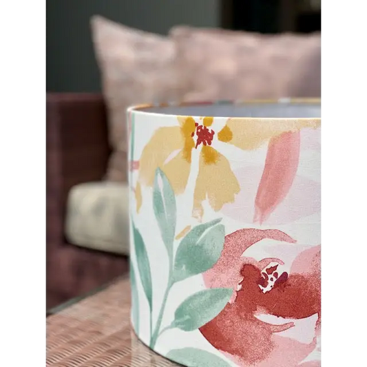 Handmade fabric lampshade Singapore with floral design.