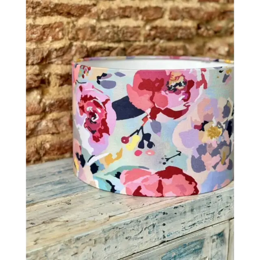 Handmade fabric lampshade Singapore with floral design.