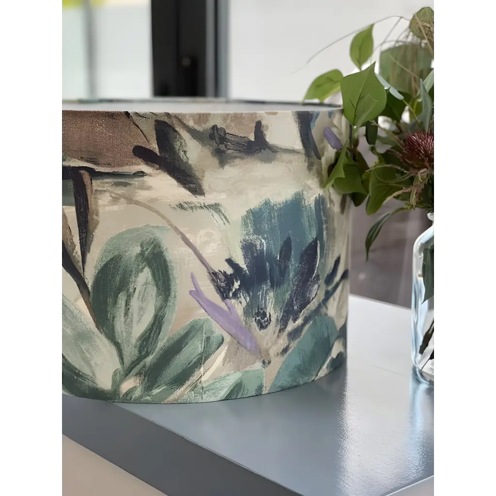 Handmade fabric lampshade Singapore with teal floral pattern