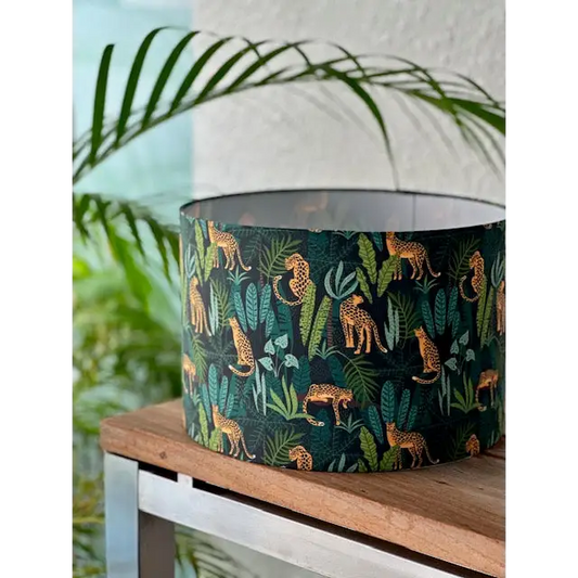 Handmade fabric lampshade Singapore with leaf and leopard