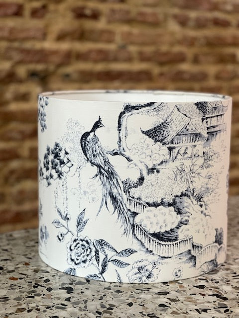 Handmade lampshades Singapore in blue and white chinoiserie pattern