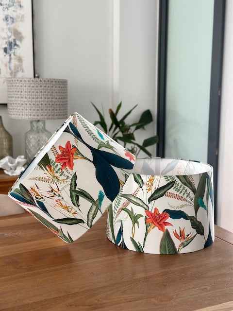 Handmade lampshades Singapore with colorful tropical pattern