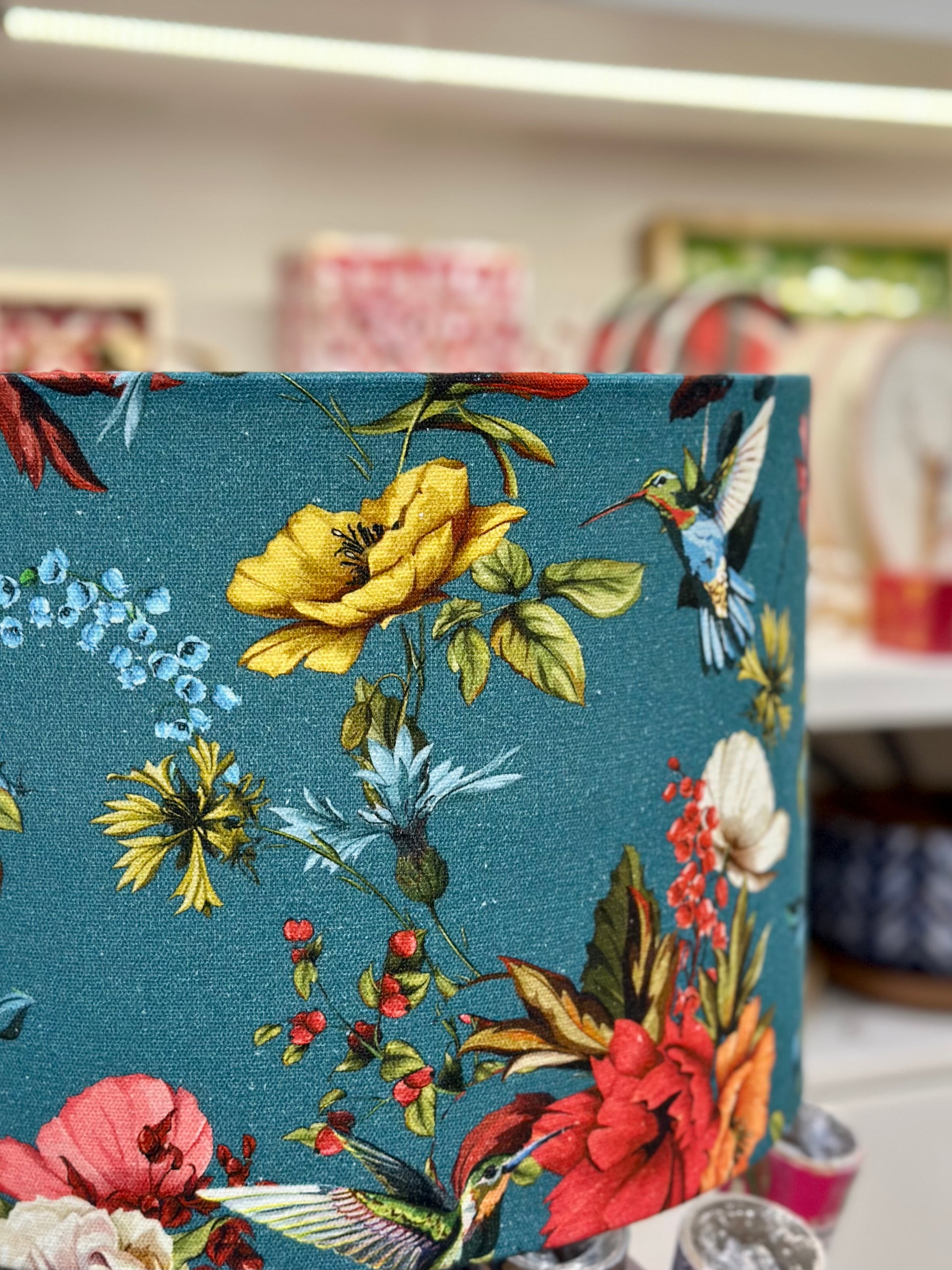 Handmade fabric lampshade Singapore with floral and bird design