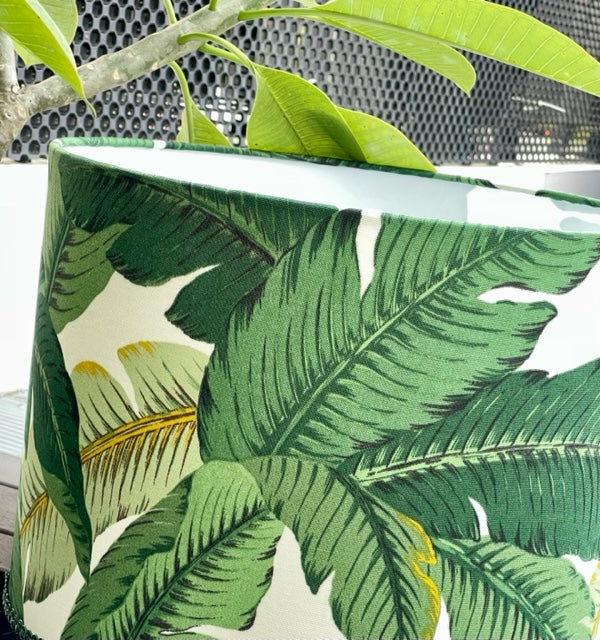 Handmade lampshades Singapore in Tommy Bahama green palm leaf pattern