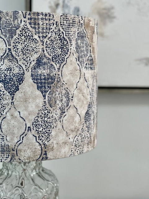 Handmade lampshades Singapore in beige and blue Moroccan pattern 
