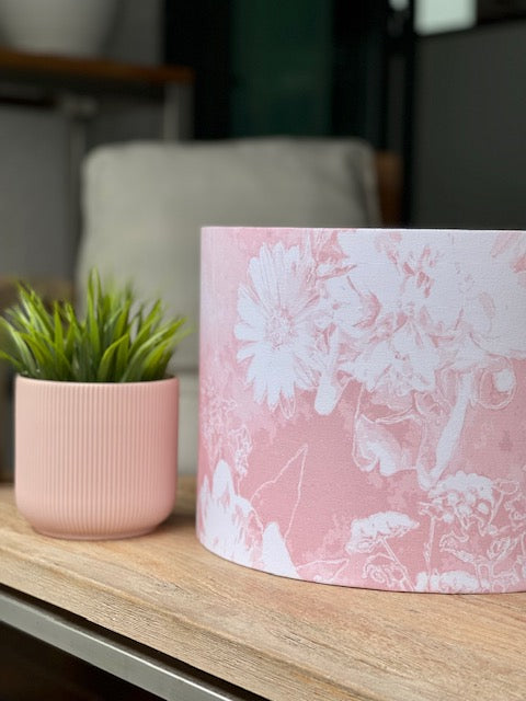 Handmade fabric lampshades Singapore in pink and white floral  pattern